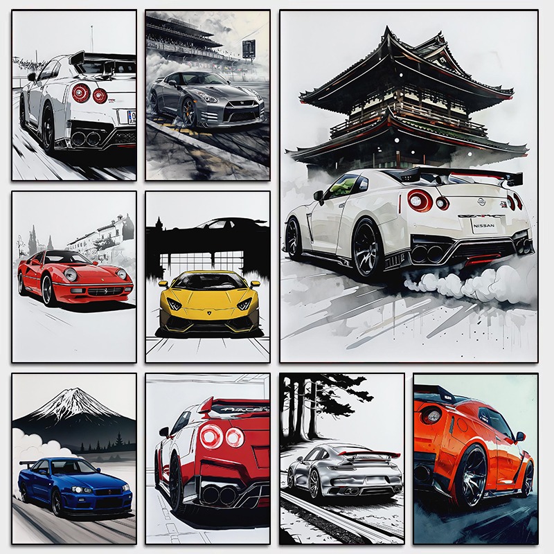Japanese Luxury Lifestyle - สไตล์ญี่ปุ่น Supercar Wall Art โปสเตอร์โมเดิร์นยานยนต์ Skyline