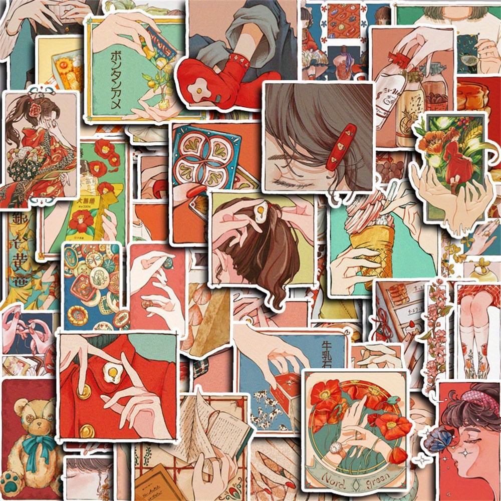 Lifestyle Of Japanese - 50 ชิ้น สติกเกอร์สไตล์วินเทจแบบดั้งเดิมของญี่ปุ่น ยุคเฮเซ ชีวิตในเมือง ความงามแบบดั้งเดิม
