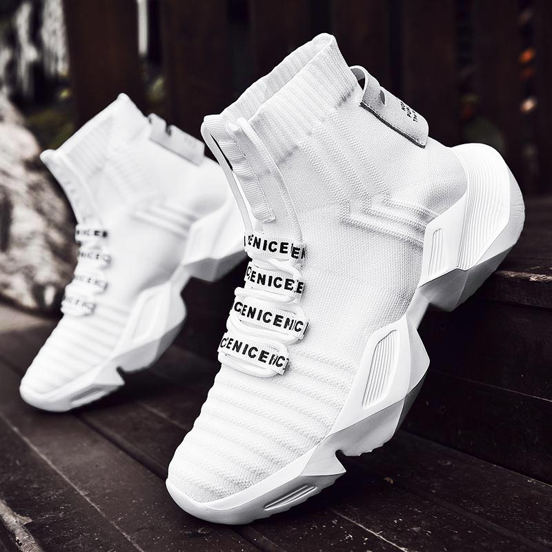 Japanese Luxury Lifestyle - Plus ขนาดสูงขนาดใหญ่กีฬาถุงเท้า Boot ถุงเท้าผู้ชายรองเท้าผ้าใบรองเท้าวิ่งผู้ชายกีฬารองเท้าสีขาวกีฬารองเท้าผู้ชายถัก Gym GME-1560